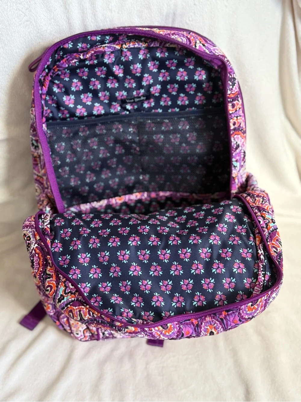 Vera Bradley Iconic Campus Backpack – Purple Paisley Floral